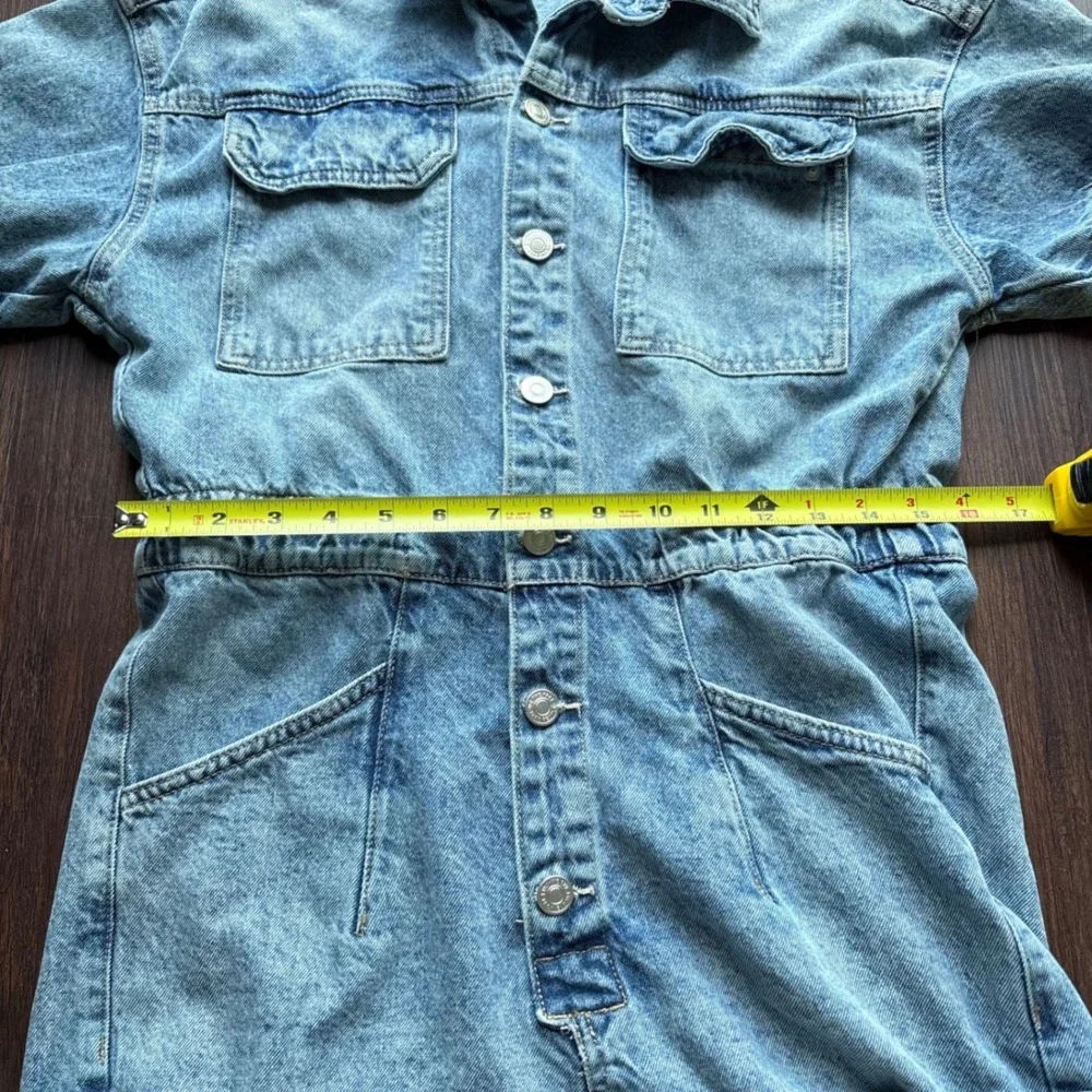 ♾️We The Free Free People Denim Romper Light Wash Short Sleeve Button Front S♾️